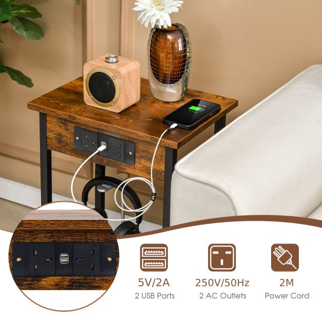 Nightstand Set of 2 with Charging Station and Open Shelf