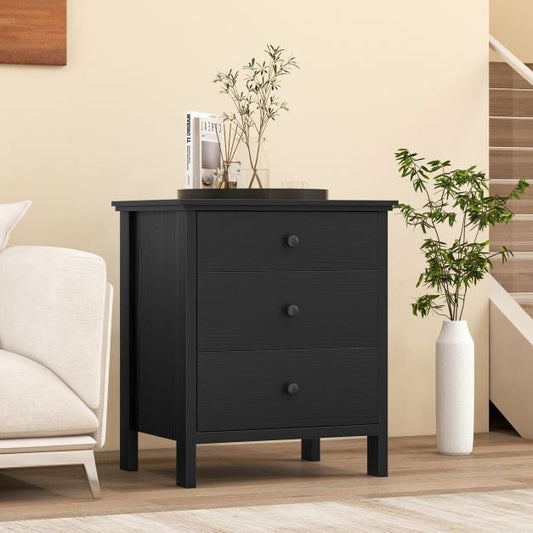 3-Drawer Nightstand for Living Room and Bedroom-Black