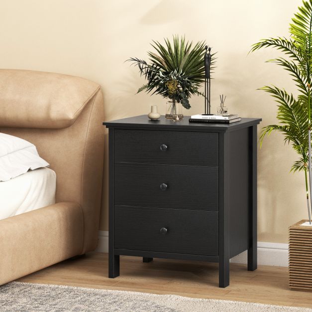 3-Drawer Nightstand for Living Room and Bedroom-Black