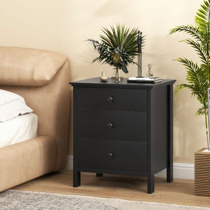 3-Drawer Nightstand for Living Room and Bedroom-Black