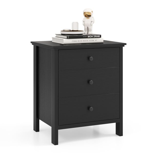 3-Drawer Nightstand for Living Room and Bedroom-Black