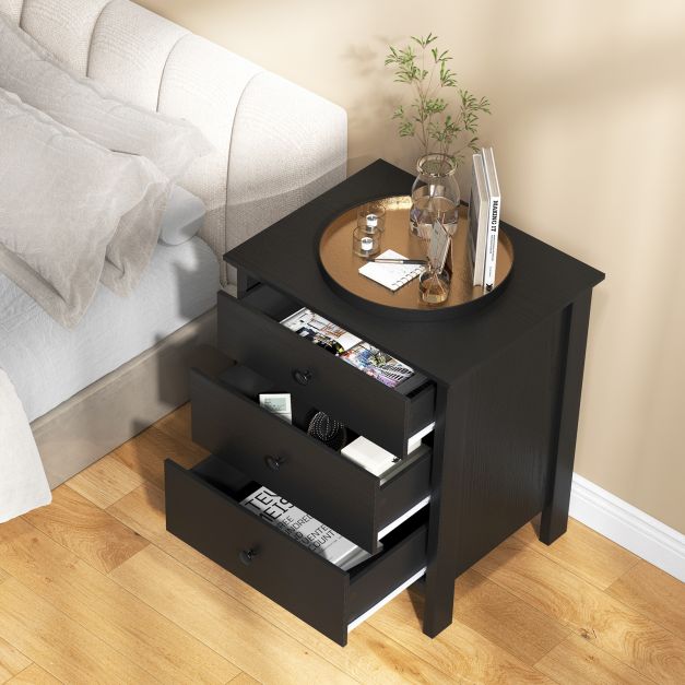 3-Drawer Nightstand for Living Room and Bedroom-Black