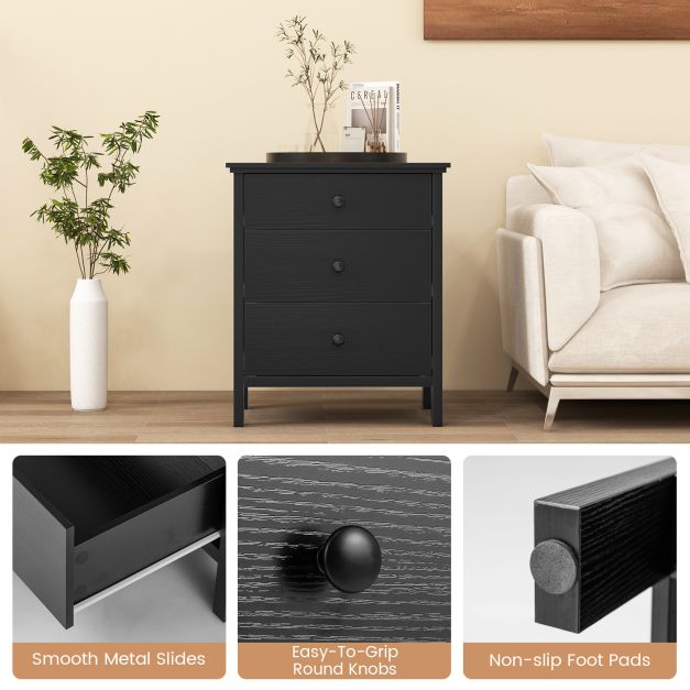 3-Drawer Nightstand for Living Room and Bedroom-Black