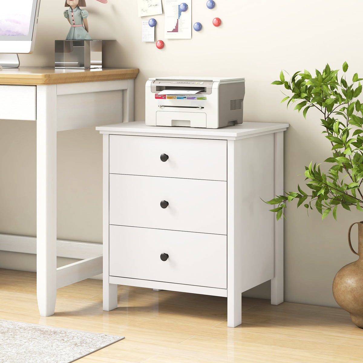 Nightstand with 3 Drawer for Bedroom Compact Storage Chest in White, image 7