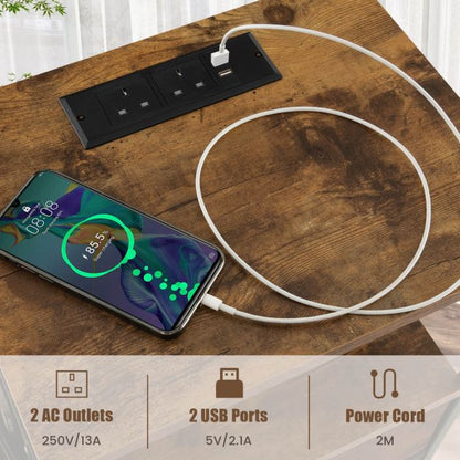 Nightstand with Charging Station with 2 Drawers and 6 Side Pockets-Rustic Brown