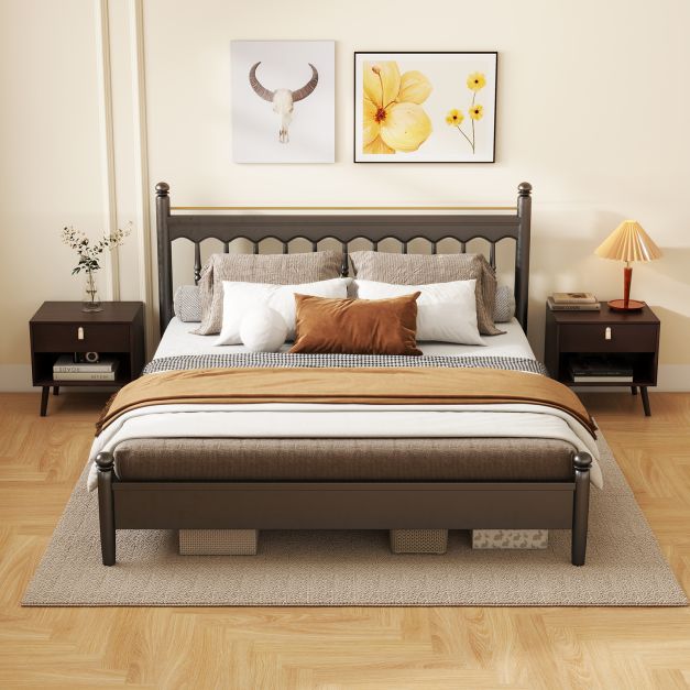 Mid-Century End Table with Open Storage Shelf for Living Room Bedroom Small Spaces-Brown