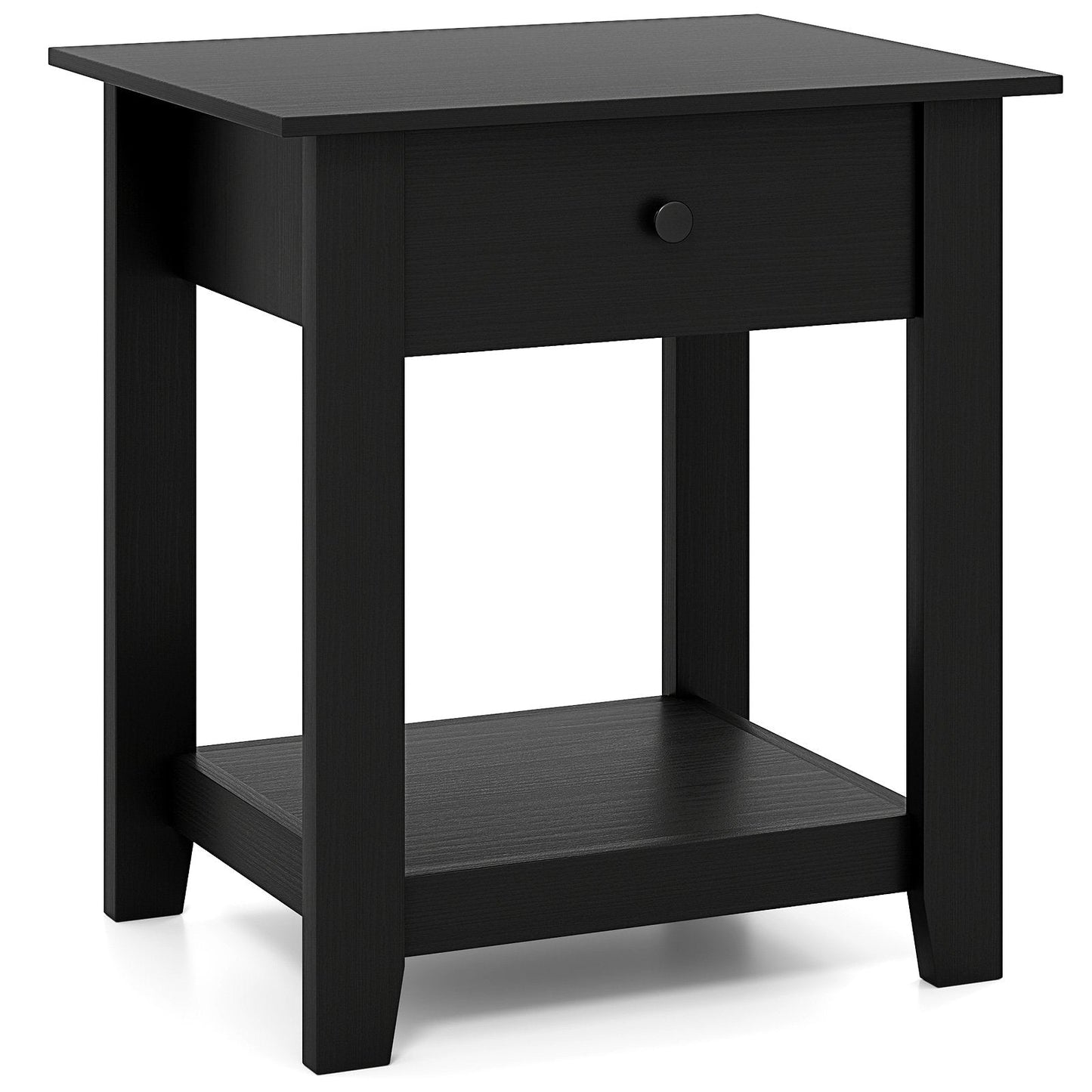 Nightstand with Drawer 3-Tier Modern Bedside Table with Open Shelf-Black