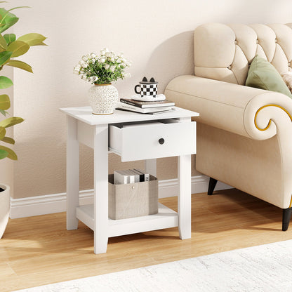 Nightstand with Drawer 3-Tier Modern Bedside Table with Open Shelf-White