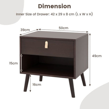 Mid-Century End Table with Open Storage Shelf for Living Room Bedroom Small Spaces-Brown