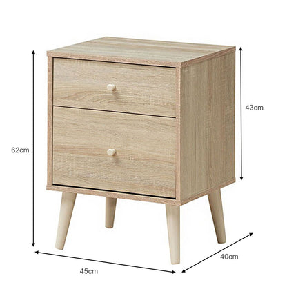 2-Drawer Nightstand with Solid Rubber Wood Legs and Large Storage Space-Natural
