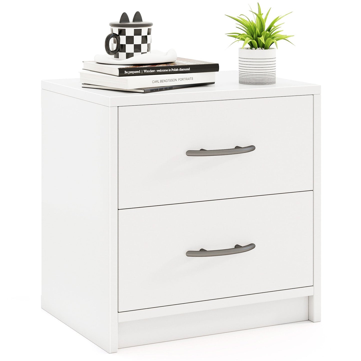 2-Drawer Nightstand with Storage for Living Room Bedroom-White
