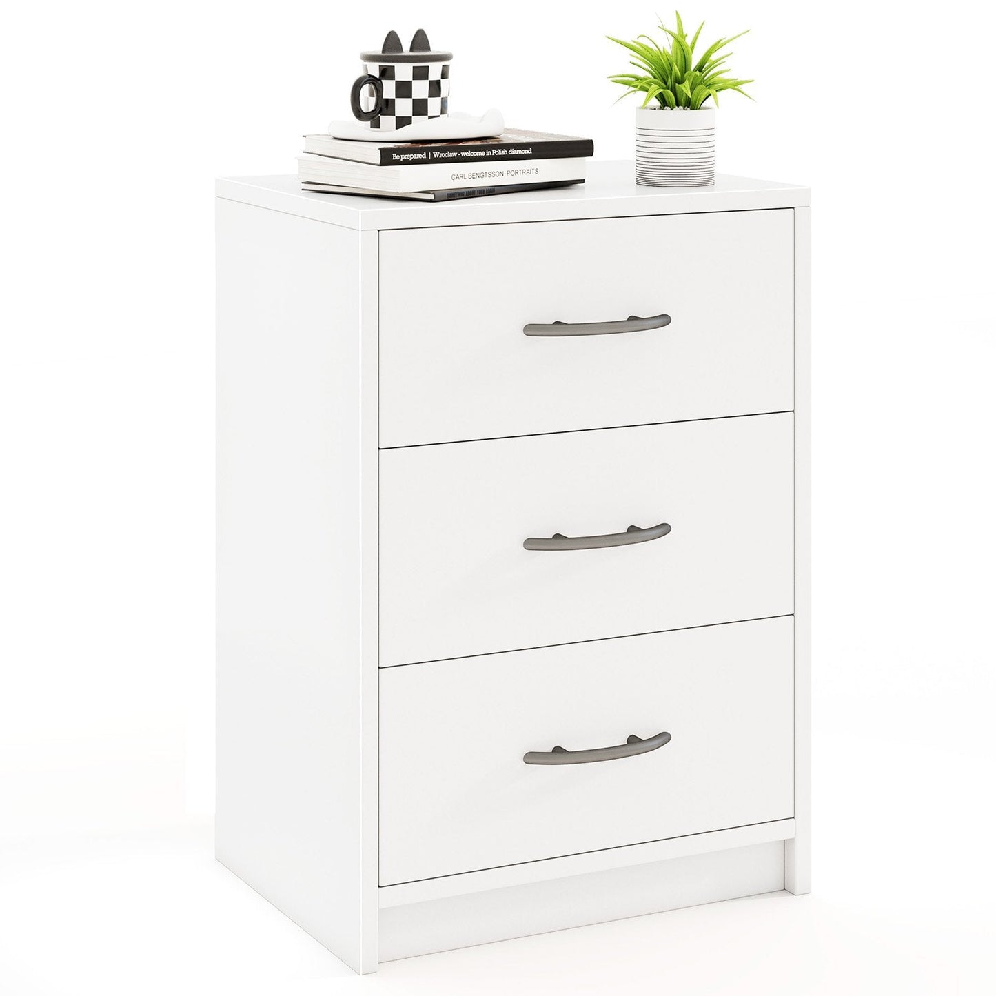 3-Drawer Nightstand with Storage for Living Room Bedroom-White
