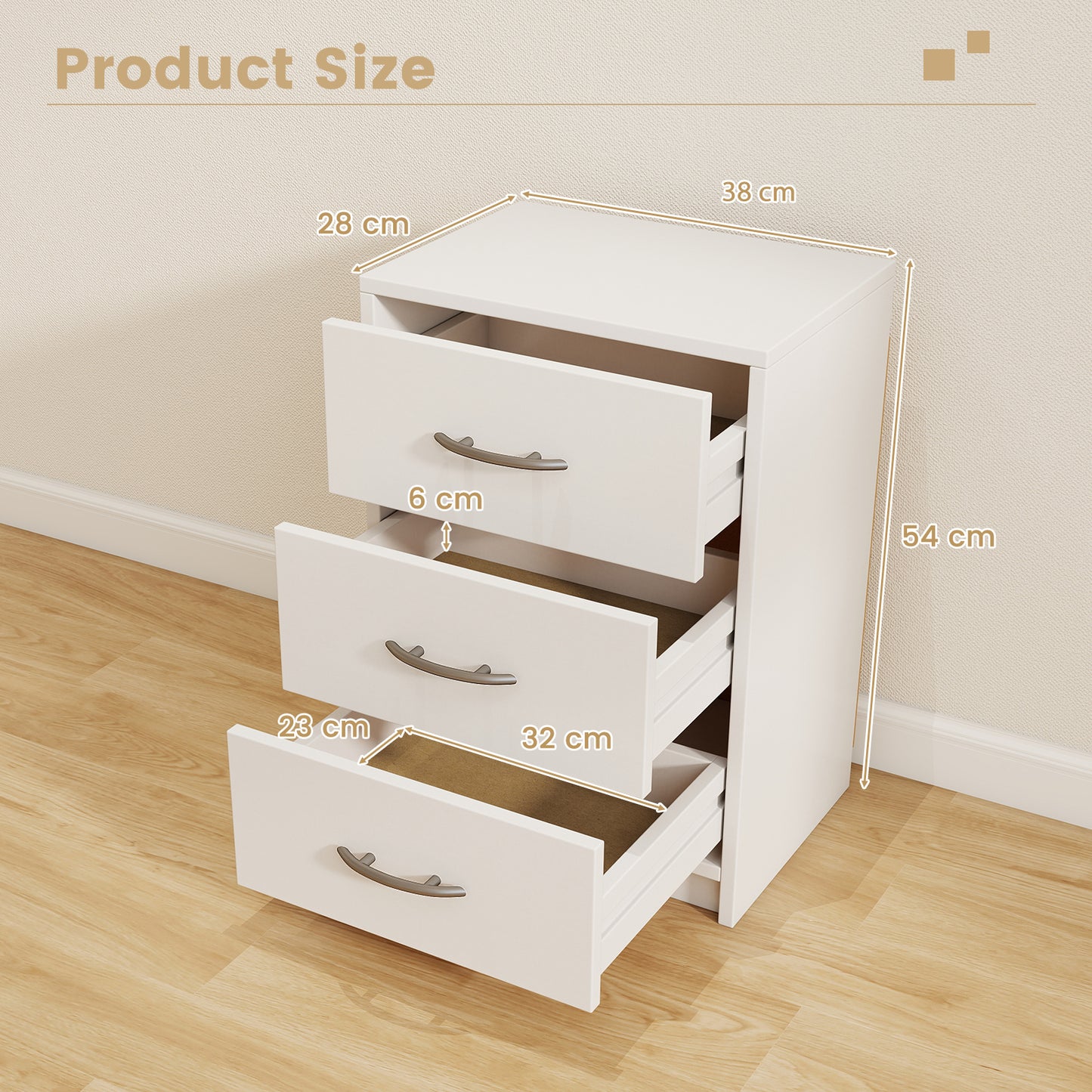 3-Drawer Nightstand with Storage for Living Room Bedroom-White