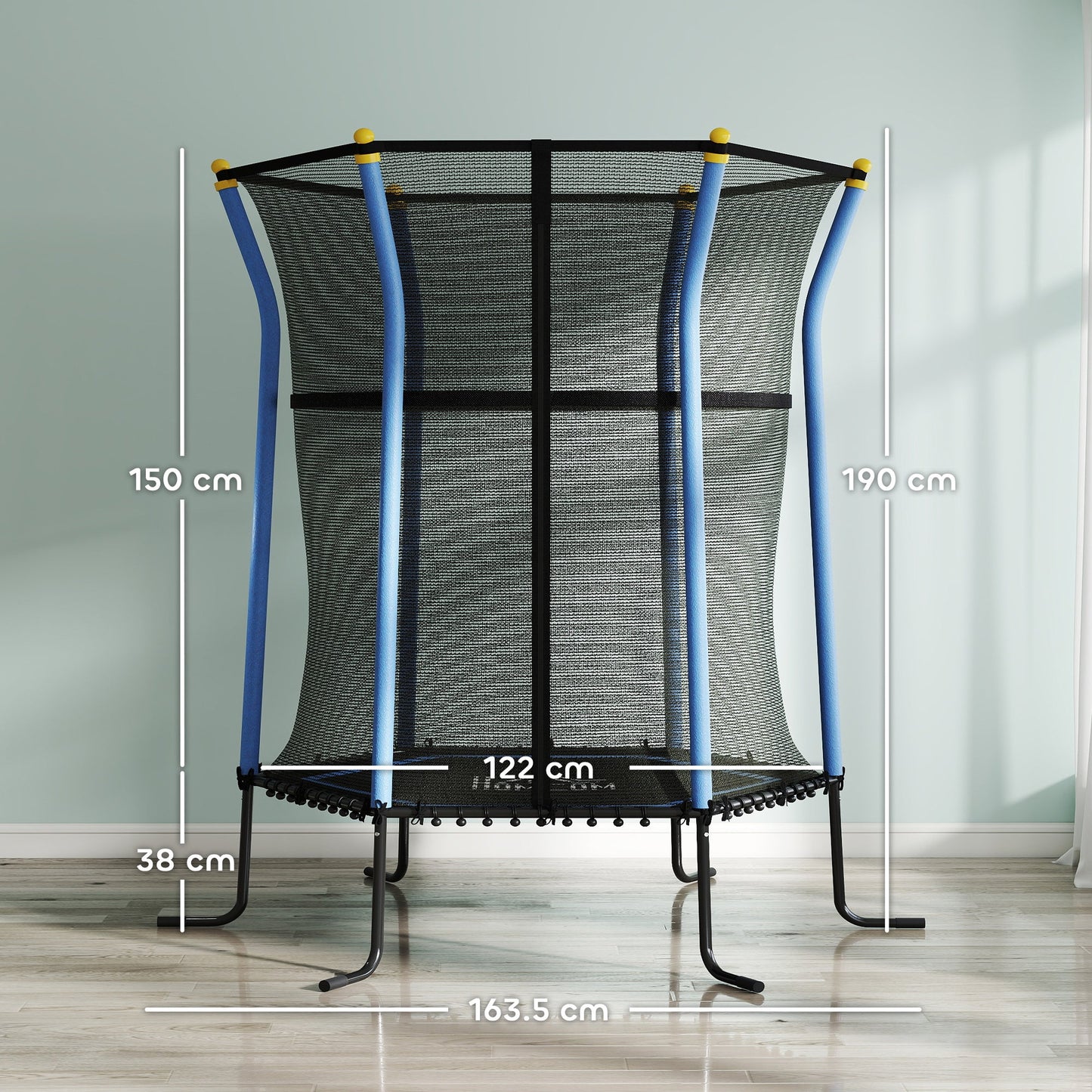 HOMCOM Dziecięca trampolina Mini Bouncer z siatką zabezpieczającą dla dzieci w wieku od 3 do 10 lat - niebieska