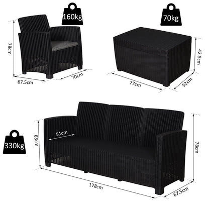 Outsunny 5-Seater Outdoor Garden PP Rattan Effect Furniture Set w/ Cushion Black