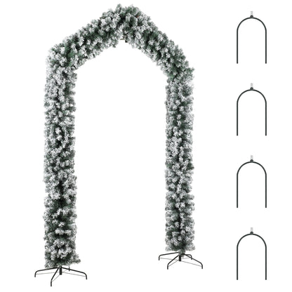 HOMCOM 9ft Flocked Snow Christmas Tree Arch, Christmas Single Arch Doorway Decor with 1400 Branch Tips and Steel Stand, Green