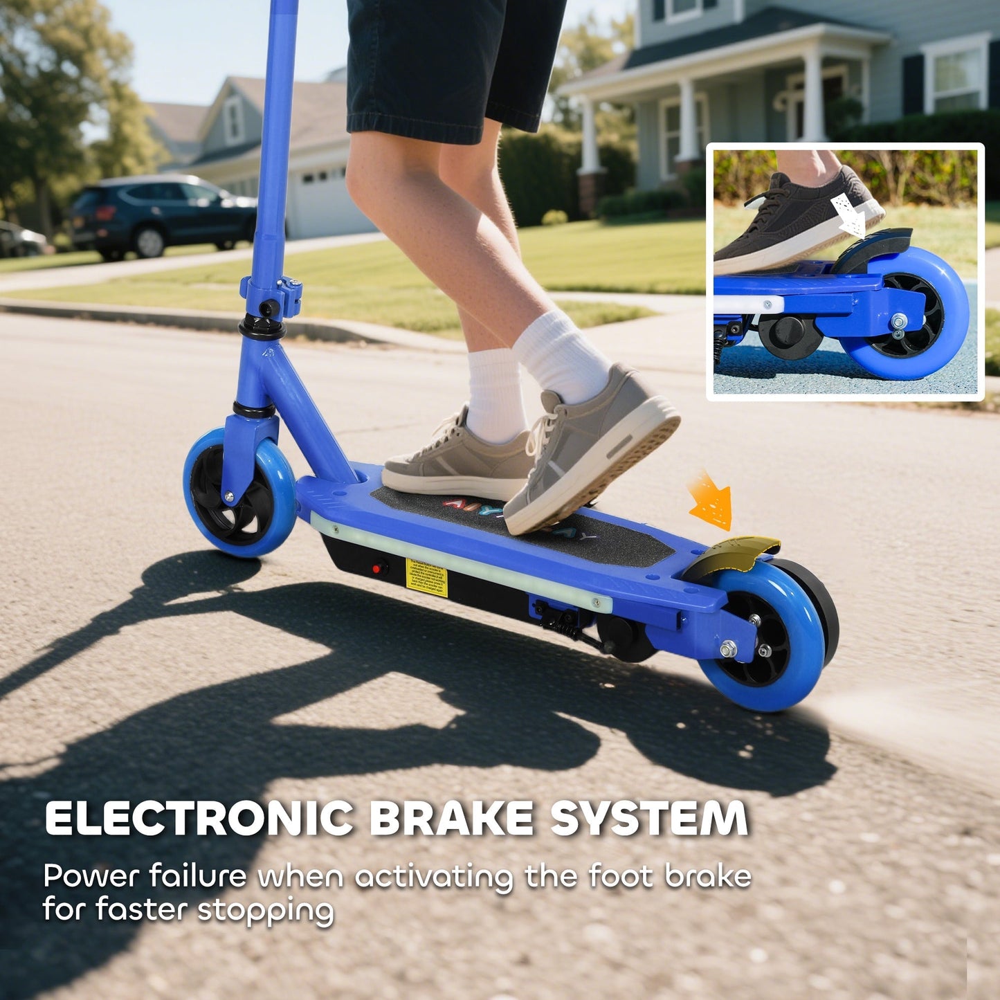 AIYAPLAY Electric Scooter for Kids 6-14 Years, with Colourful Lights, Blue