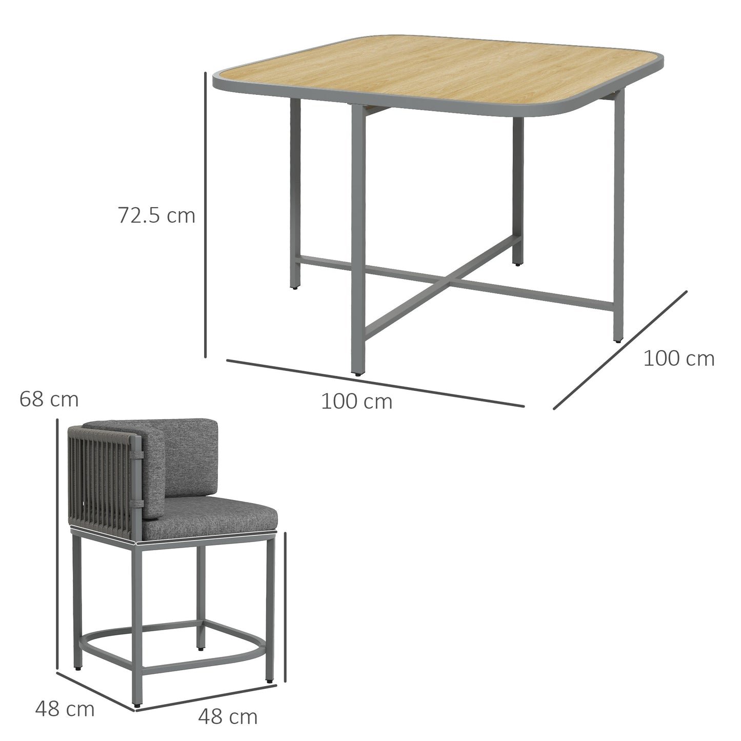 طقم طعام Outsunny مكون من 5 قطع من PE Rattan مع وسائد، وأثاث حديقة مكعب بتصميم موفر للمساحة مع سطح لوح مركب من الحجر - رمادي