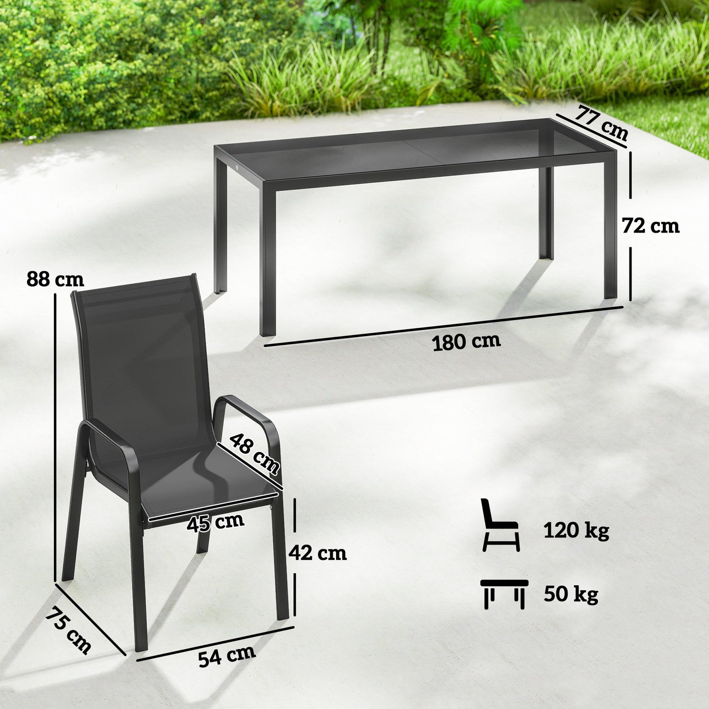 Outsunny 9 Pieces Garden Dining Set, Outdoor Table and Chairs Set for 8, Garden Furniture Set with Tempered Glass Top, Black