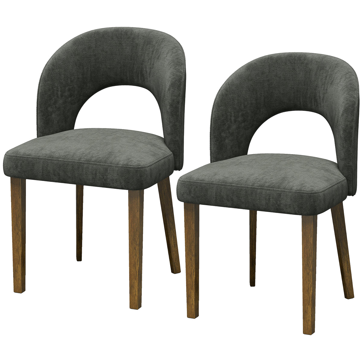 HOMCOM Modern Dining Chairs Set of 2, Chenille Upholstered Ergonomic Kitchen Chairs with Thick Padded Seat, Backrest Dark Grey