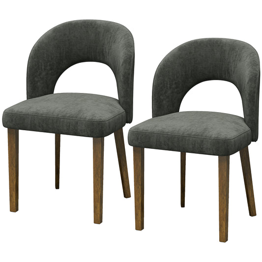 HOMCOM Modern Dining Chairs Set of 2, Chenille Upholstered Ergonomic Kitchen Chairs with Thick Padded Seat, Backrest Dark Grey