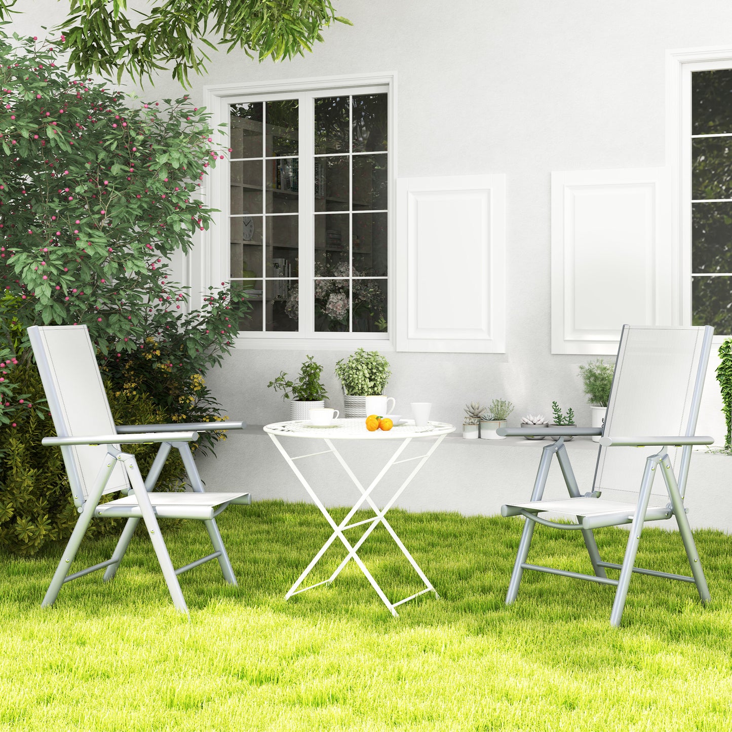 Outsunny Set of Two Aluminium Folding Chairs - Light Grey