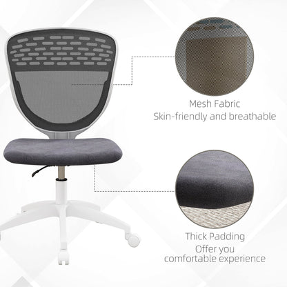 Vinsetto Armless Desk Chair, Mesh Office Chair, Height Adjustable with Swivel Wheels, Grey