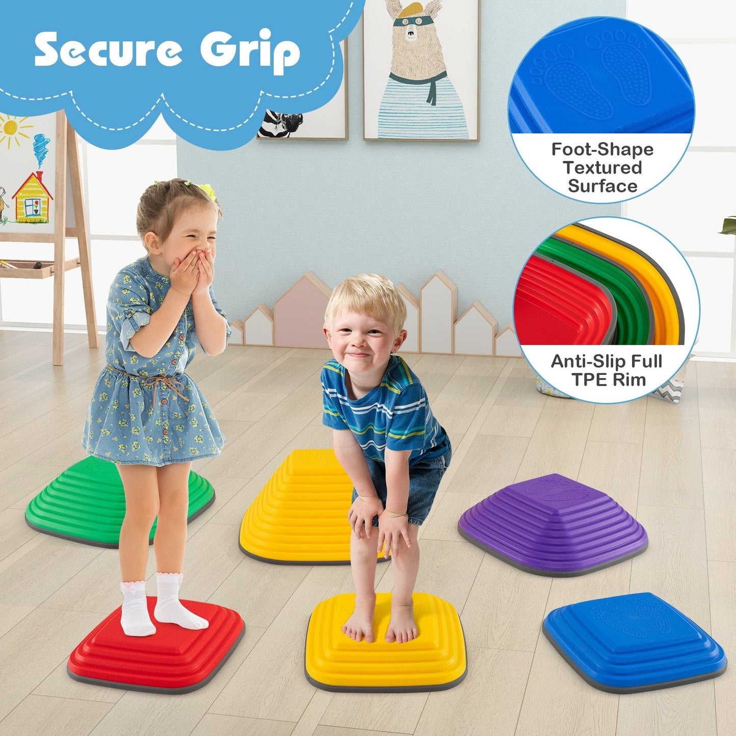 6 Pieces Kids Stepping Stone Non-Slip Square Toddler Balance Stones-Multicolor