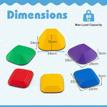 6 Pieces Kids Stepping Stone Non-Slip Square Toddler Balance Stones-Multicolor