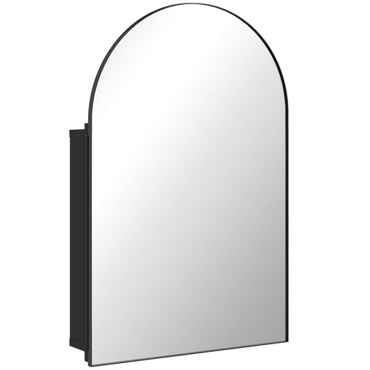 HOMCOM Bathroom Mirror Cabinet with Mirror, Arched Wall Mounted Bathroom Cabinet with Storage Shelves, Black