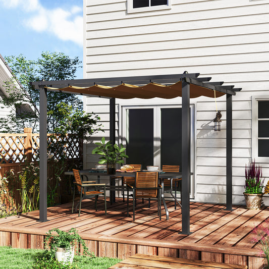 Pergola aluminiowa Outsunny 3 x 3 m z rozsuwanym dachem w kolorze khaki