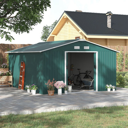 Outsunny 12.5 x 11.1ft Steel Sliding Door Storage Shed - Green