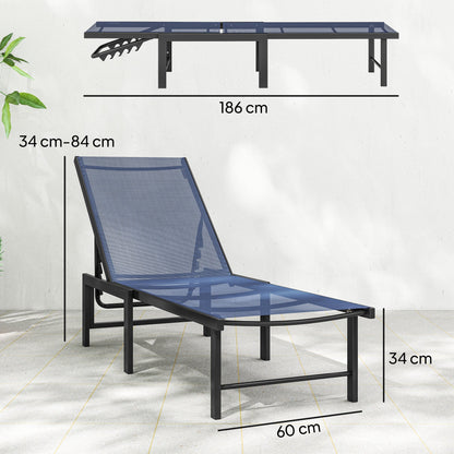 Outsunny Set of Two Reclining Sun Loungers - Dark Blue