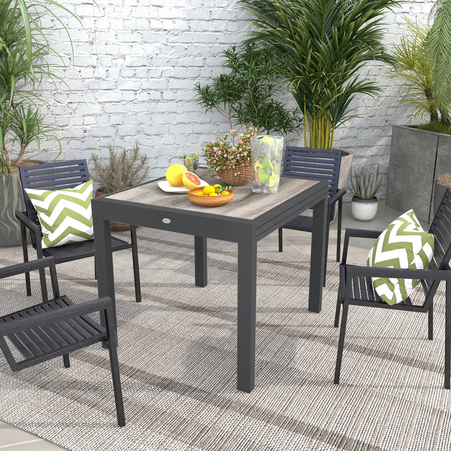 Outsunny Rozkładany Stół Ogrodowy, Stół Jadalny Na Zewnątrz Dla 6 Osób, Aluminiowa Rama Prostokątny Stół Patio Z Plastikowym Blatem, 80/160L x 80W x 75H cm, Szary