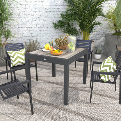 Outsunny Rozkładany Stół Ogrodowy, Stół Jadalny Na Zewnątrz Dla 6 Osób, Aluminiowa Rama Prostokątny Stół Patio Z Plastikowym Blatem, 80/160L x 80W x 75H cm, Szary