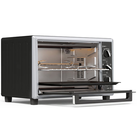 HOMCOM 46L Mini Oven with Convection with Rotisserie, 90-230°C Adjustable Temperature, 60 Minute Timer, 1800 W, Black