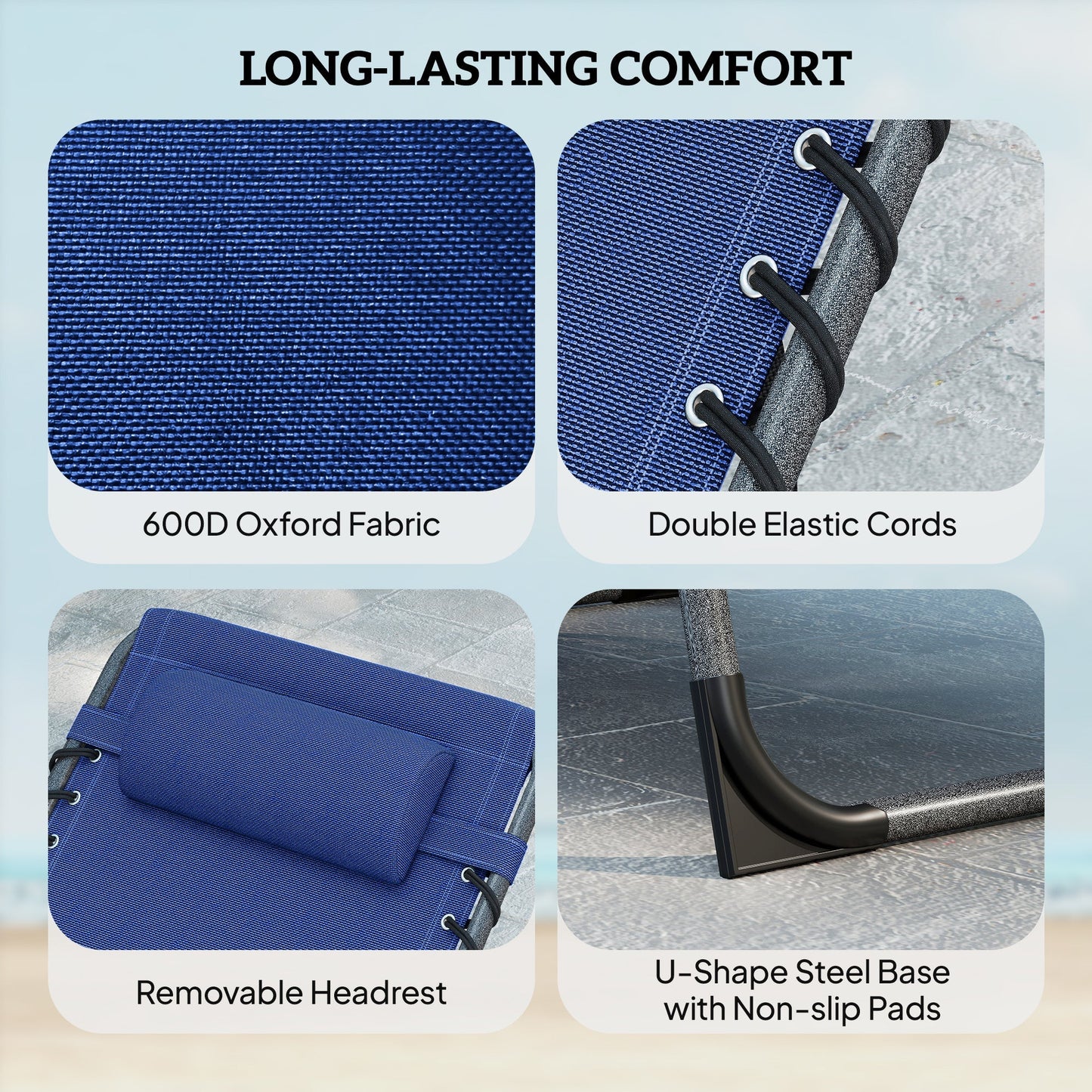 Outsunny Five-Position Reclining Sun Loungers Set of 2 - Dark Blue