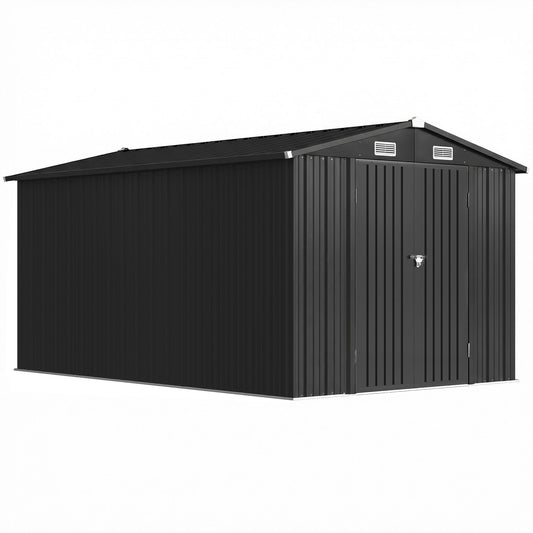 Outsunny 12 x 8 ft Garden Shed, Outdoor Storage Shed with 4 Vents and Lockable Double Doors, Dark Grey