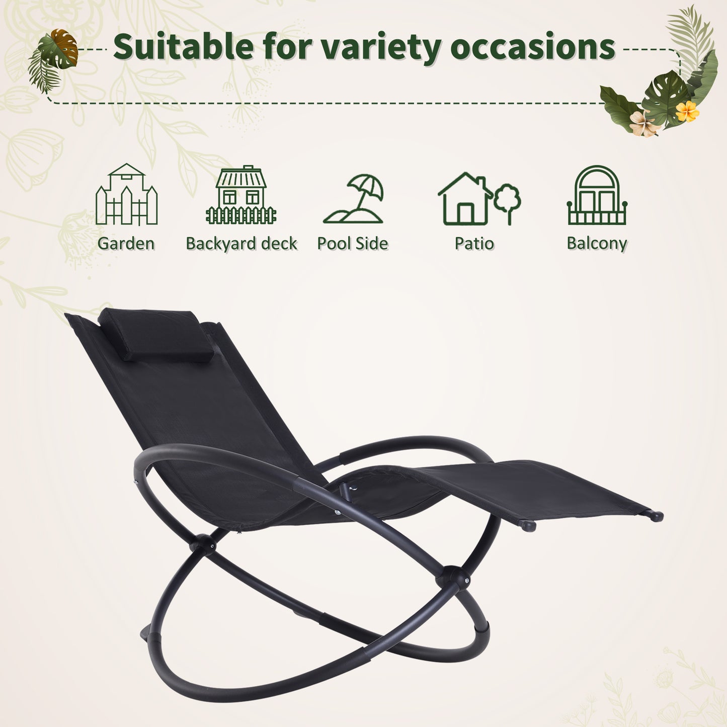 Outsunny Outdoor Orbital Lounger Zero Gravity Patio Chaise składany fotel bujany z poduszką czarny