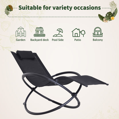 Outsunny Outdoor Orbital Lounger Zero Gravity Patio Chaise składany fotel bujany z poduszką czarny