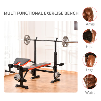 HOMCOM Adjustable Weight Bench with Leg Developer Barbell Rack for Weight Lifting and Strength Training Multifunctional Workout Station for Home Gym Fitness, Red