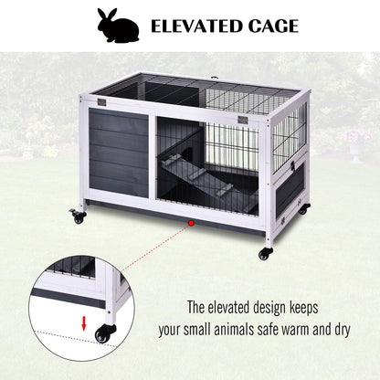 PawHut Rabbit Home Indoor Fir Wood Lift-Top Hutch Grey