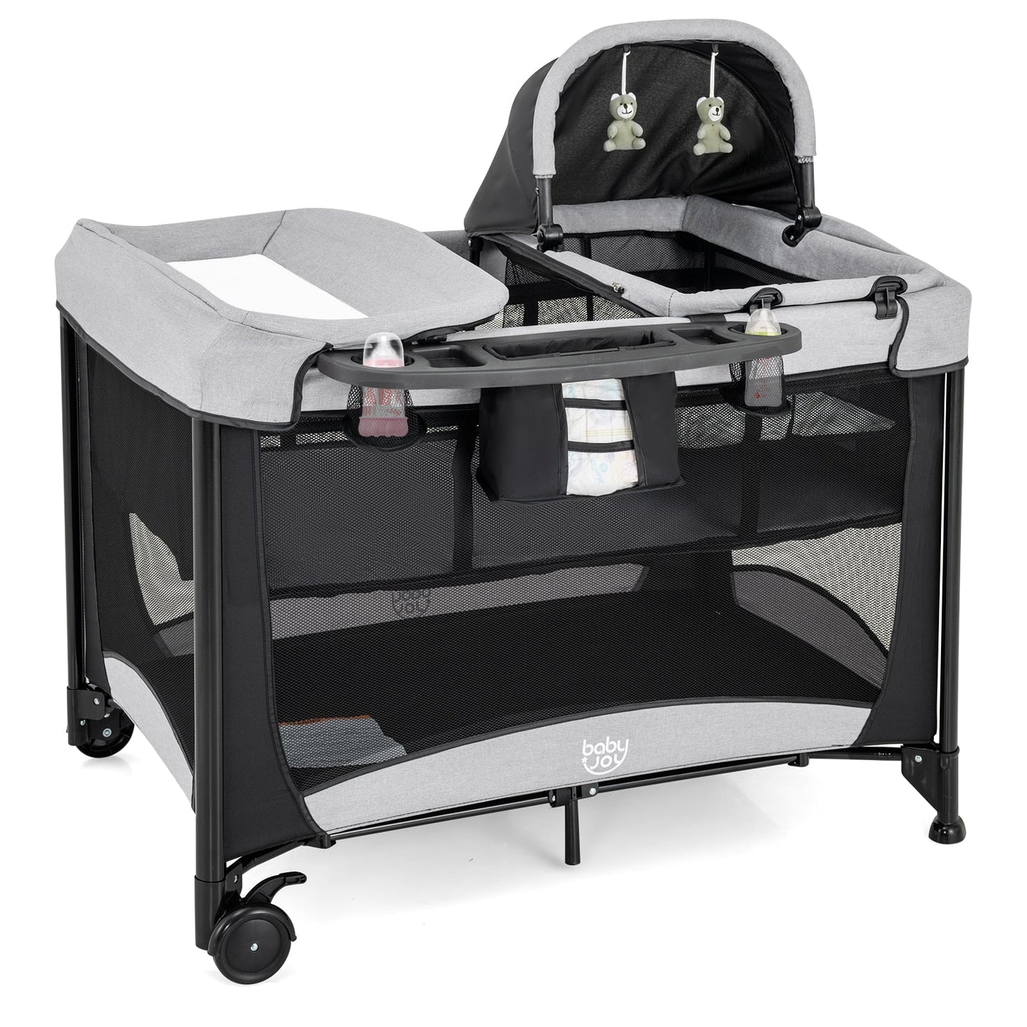 5 in 1 Portable Nursery Center with Bassinet and Cradle-Black