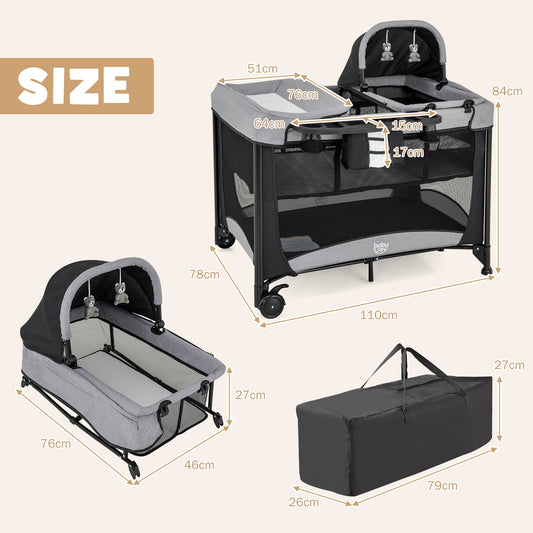 5 in 1 Portable Nursery Center with Bassinet and Cradle-Black