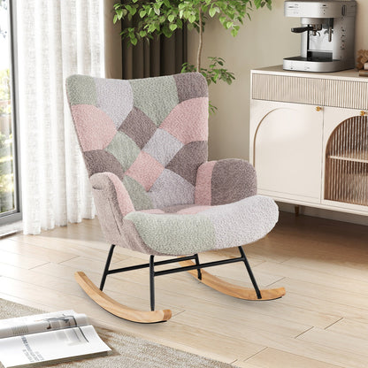 Nursery Rocking Chair with Ergonomic Armrests and High Backrest