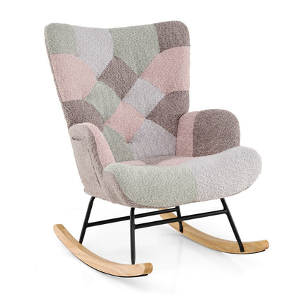 Nursery Rocking Chair with Ergonomic Armrests and High Backrest