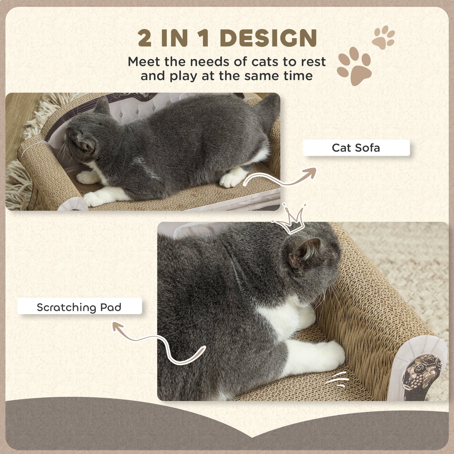 PawHut 2-in-1 Cat Scratcher with Catnip for Indoor Cats, 29.5 x 56 x 26cm, Brown