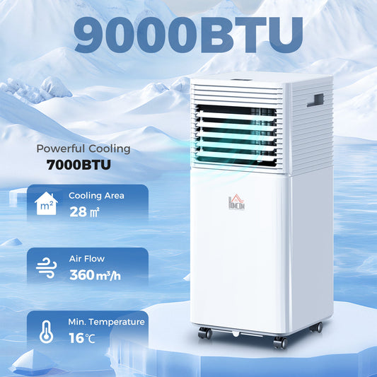 HOMCOM 9000 BTU Portable Air Conditioner for Cooling Dehumidifier Fan, Air Conditioning Unit, with Remote, 24H Timer, Window Mount Kit, R290, A Energy Efficiency