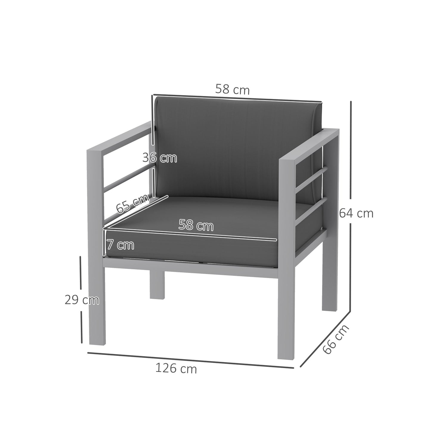 Outsunny Garden Sofa Set of 2, All-Weather Garden Sofa Set with Removable Cushions, Metal Frame Outdoor Furniture for Balcony, Charcoal Grey