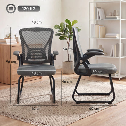 HOMCOM Office Chair, Ergonomic Desk Chair No Wheels with Mesh Backrest and Steel Legs for Home Conference Room, Dark Grey